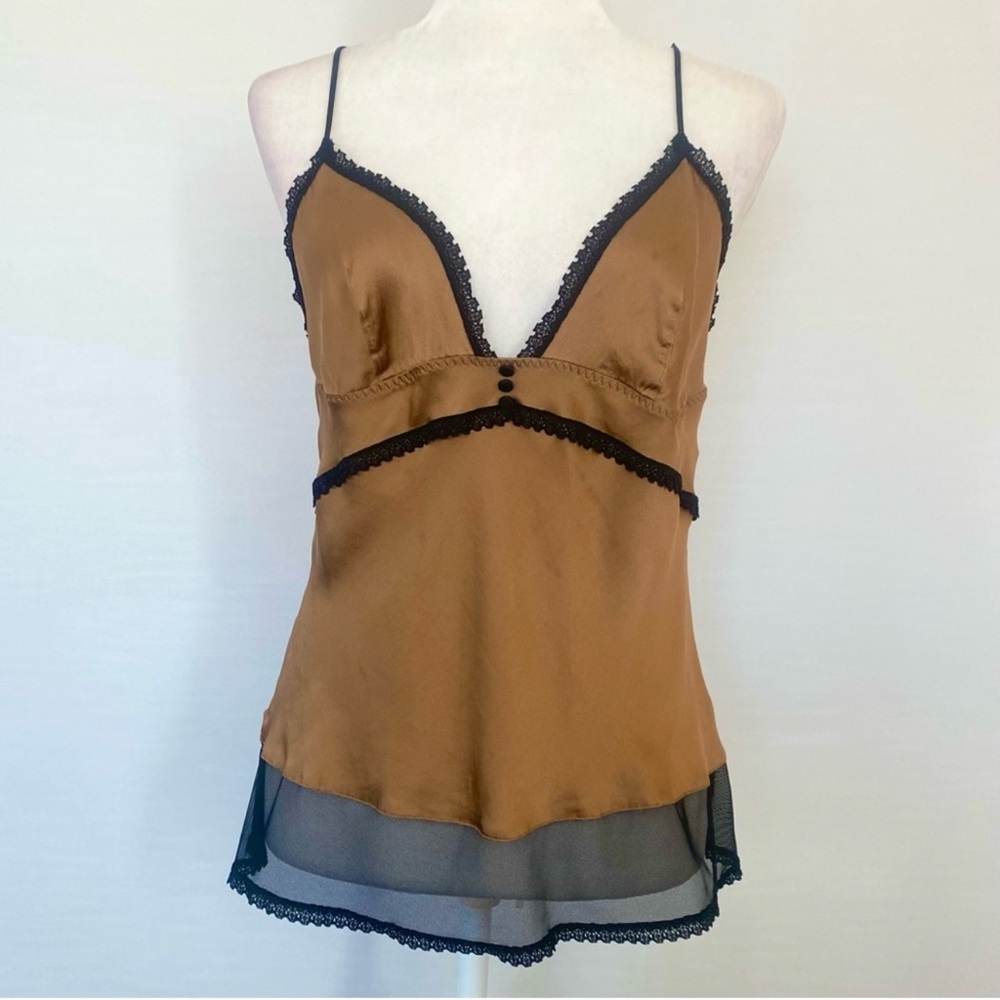 Intimissimi Silk Golden Brown Luxury Stretch Black Sheer Mesh Cami Tank Top L - Picture 5 of 6
